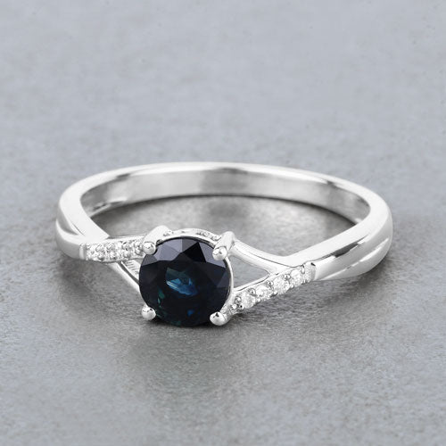 0.88 Carat Genuine Blue Sapphire and White Diamond 14K White Gold Ring by Bids.com