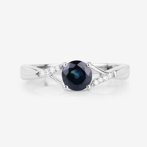 0.88 Carat Genuine Blue Sapphire and White Diamond 14K White Gold Ring by Bids.com