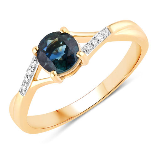 0.88 Carat Genuine Blue Sapphire and White Diamond 14K Yellow Gold Ring by Bids.com