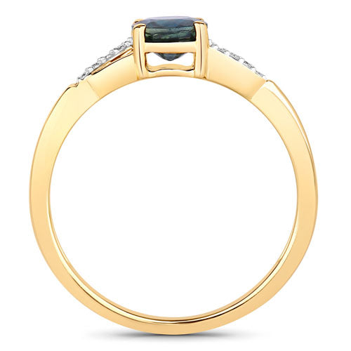 0.88 Carat Genuine Blue Sapphire and White Diamond 14K Yellow Gold Ring by Bids.com