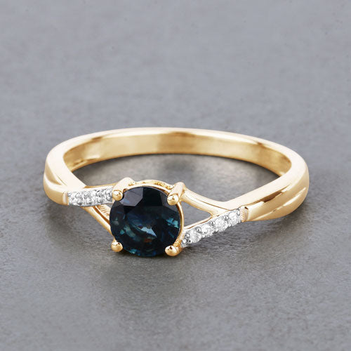 0.88 Carat Genuine Blue Sapphire and White Diamond 14K Yellow Gold Ring by Bids.com