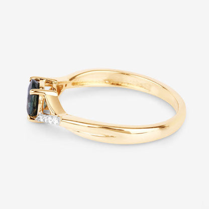 0.88 Carat Genuine Blue Sapphire and White Diamond 14K Yellow Gold Ring by Bids.com