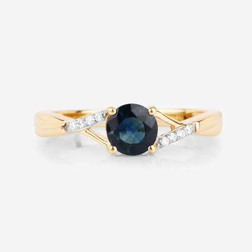 0.88 Carat Genuine Blue Sapphire and White Diamond 14K Yellow Gold Ring by Bids.com