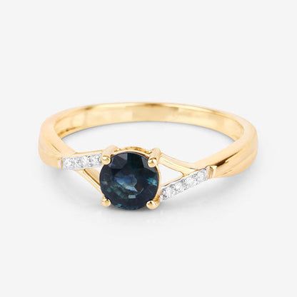 0.88 Carat Genuine Blue Sapphire and White Diamond 14K Yellow Gold Ring by Bids.com