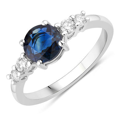 1.38 Carat Genuine Blue Sapphire and White Diamond 14K White Gold Ring by Bids.com