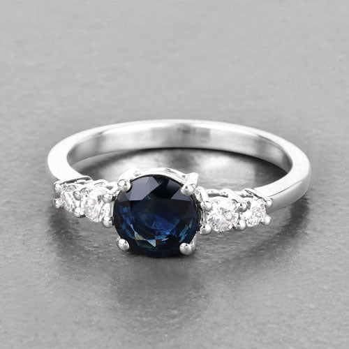 1.38 Carat Genuine Blue Sapphire and White Diamond 14K White Gold Ring by Bids.com