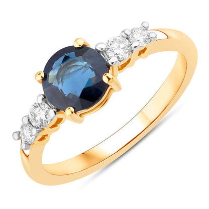 1.38 Carat Genuine Blue Sapphire and White Diamond 14K Yellow Gold Ring by Bids.com