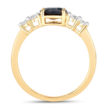 1.38 Carat Genuine Blue Sapphire and White Diamond 14K Yellow Gold Ring by Bids.com