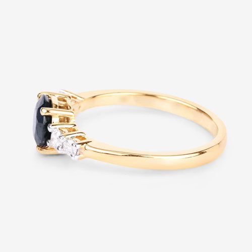1.38 Carat Genuine Blue Sapphire and White Diamond 14K Yellow Gold Ring by Bids.com