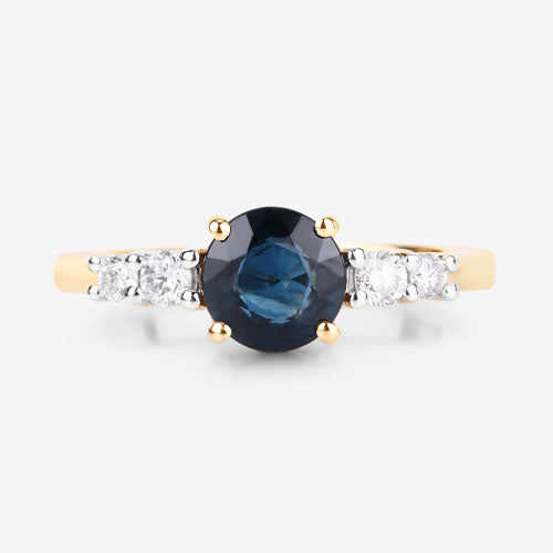 1.38 Carat Genuine Blue Sapphire and White Diamond 14K Yellow Gold Ring by Bids.com