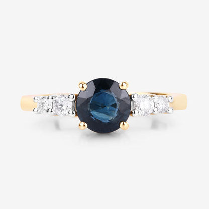 1.38 Carat Genuine Blue Sapphire and White Diamond 14K Yellow Gold Ring by Bids.com