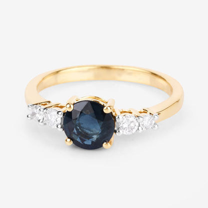 1.38 Carat Genuine Blue Sapphire and White Diamond 14K Yellow Gold Ring by Bids.com