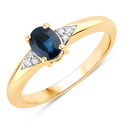 0.84 Carat Genuine Blue Sapphire and White Diamond 14K Yellow Gold Ring by Bids.com