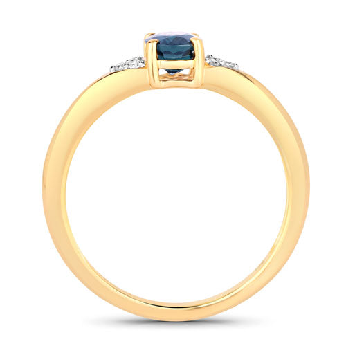 0.84 Carat Genuine Blue Sapphire and White Diamond 14K Yellow Gold Ring by Bids.com