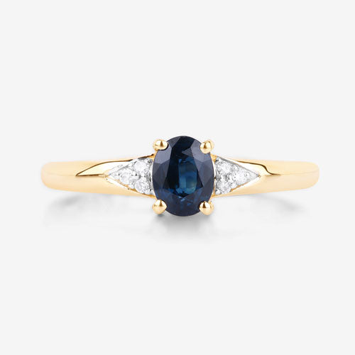 0.84 Carat Genuine Blue Sapphire and White Diamond 14K Yellow Gold Ring by Bids.com