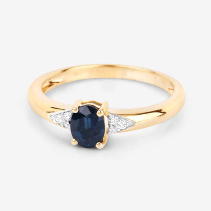 0.84 Carat Genuine Blue Sapphire and White Diamond 14K Yellow Gold Ring by Bids.com