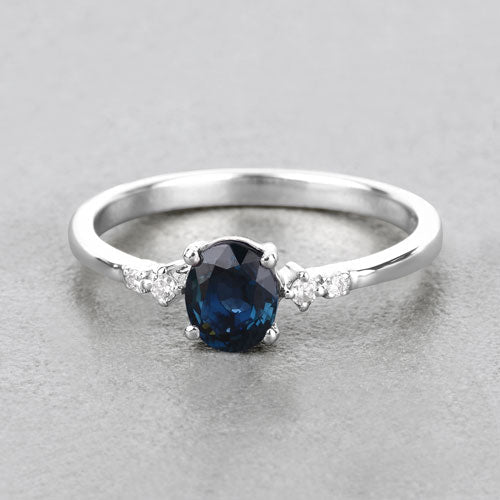 0.84 Carat Genuine Blue Sapphire and White Diamond 14K White Gold Ring by Bids.com