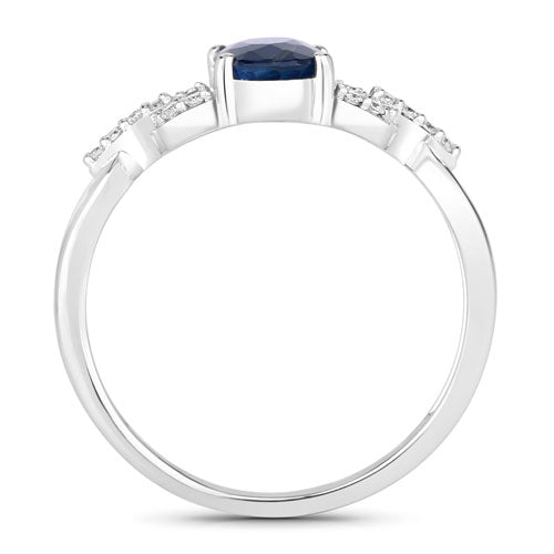 1.12 Carat Genuine Blue Sapphire and White Diamond 14K White Gold Ring by Bids.com