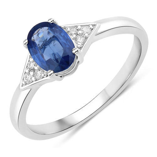 1.01 Carat Genuine Blue Sapphire and White Diamond 14K White Gold Ring by Bids.com