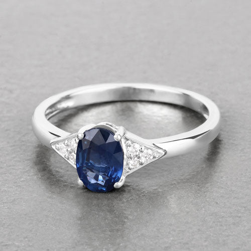 1.01 Carat Genuine Blue Sapphire and White Diamond 14K White Gold Ring by Bids.com