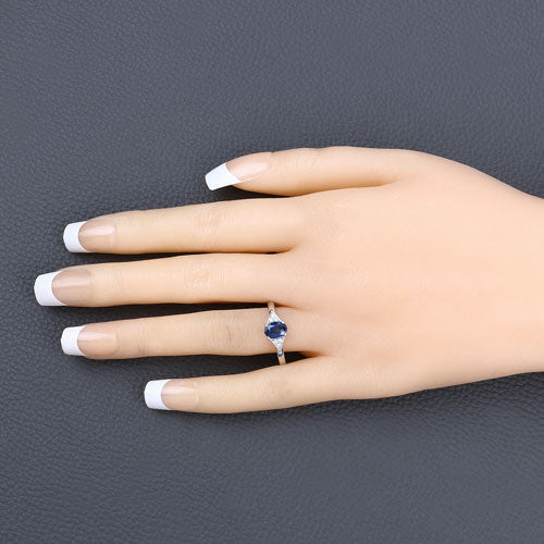 1.01 Carat Genuine Blue Sapphire and White Diamond 14K White Gold Ring by Bids.com