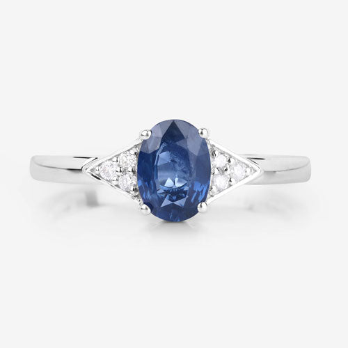 1.01 Carat Genuine Blue Sapphire and White Diamond 14K White Gold Ring by Bids.com