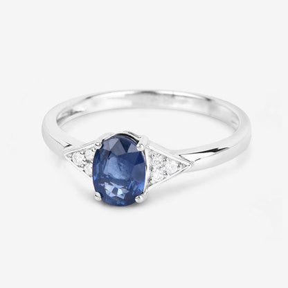 1.01 Carat Genuine Blue Sapphire and White Diamond 14K White Gold Ring by Bids.com