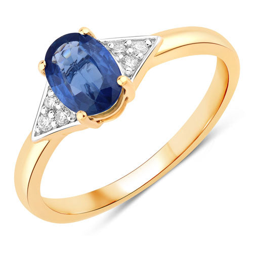 1.01 Carat Genuine Blue Sapphire and White Diamond 14K Yellow Gold Ring by Bids.com