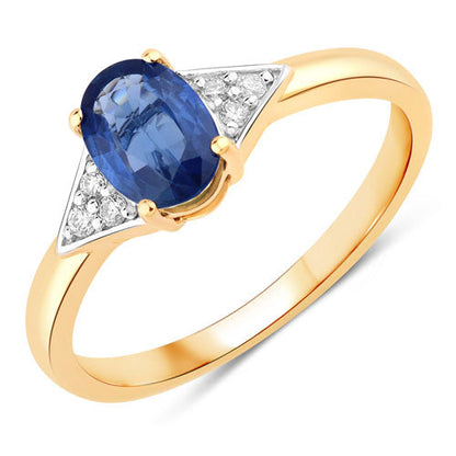 1.01 Carat Genuine Blue Sapphire and White Diamond 14K Yellow Gold Ring by Bids.com