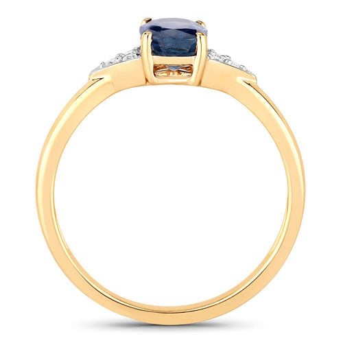 1.01 Carat Genuine Blue Sapphire and White Diamond 14K Yellow Gold Ring by Bids.com