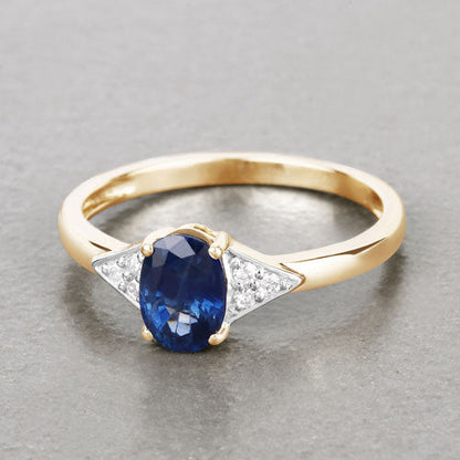 1.01 Carat Genuine Blue Sapphire and White Diamond 14K Yellow Gold Ring by Bids.com