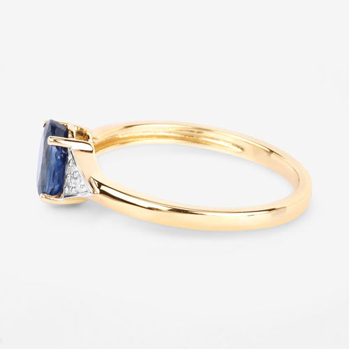 1.01 Carat Genuine Blue Sapphire and White Diamond 14K Yellow Gold Ring by Bids.com