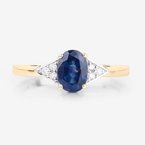 1.01 Carat Genuine Blue Sapphire and White Diamond 14K Yellow Gold Ring by Bids.com