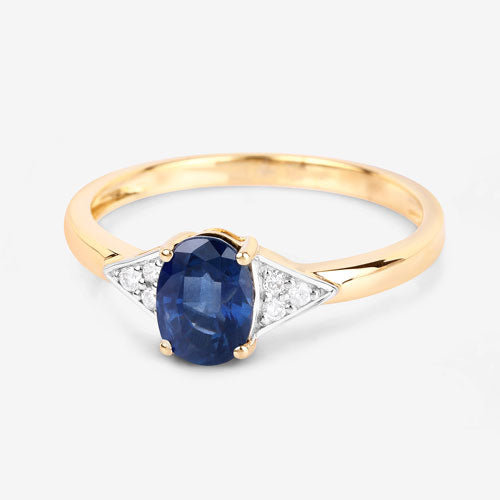 1.01 Carat Genuine Blue Sapphire and White Diamond 14K Yellow Gold Ring by Bids.com