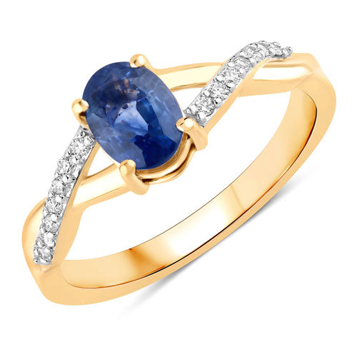 1.04 Carat Genuine Blue Sapphire and White Diamond 14K Yellow Gold Ring by Bids.com