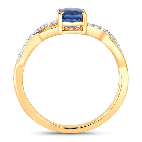 1.04 Carat Genuine Blue Sapphire and White Diamond 14K Yellow Gold Ring by Bids.com