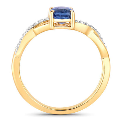 1.04 Carat Genuine Blue Sapphire and White Diamond 14K Yellow Gold Ring by Bids.com