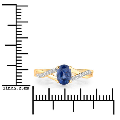 1.04 Carat Genuine Blue Sapphire and White Diamond 14K Yellow Gold Ring by Bids.com