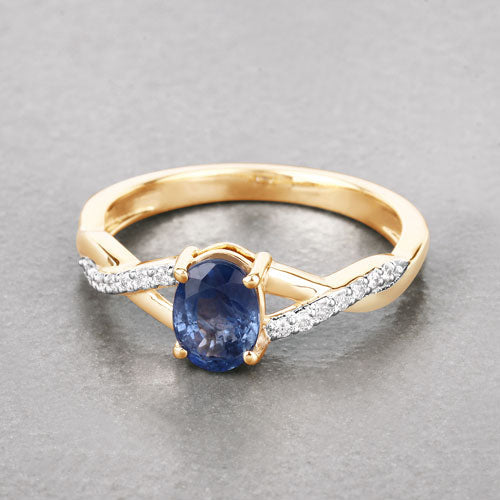 1.04 Carat Genuine Blue Sapphire and White Diamond 14K Yellow Gold Ring by Bids.com