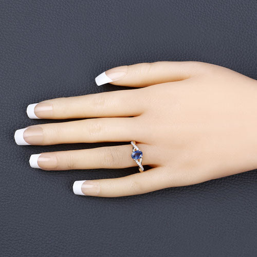 1.04 Carat Genuine Blue Sapphire and White Diamond 14K Yellow Gold Ring by Bids.com