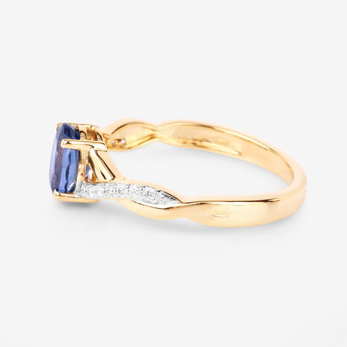1.04 Carat Genuine Blue Sapphire and White Diamond 14K Yellow Gold Ring by Bids.com