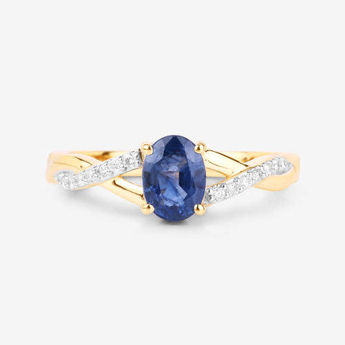 1.04 Carat Genuine Blue Sapphire and White Diamond 14K Yellow Gold Ring by Bids.com