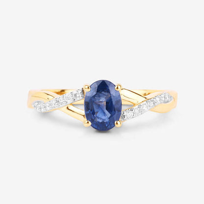 1.04 Carat Genuine Blue Sapphire and White Diamond 14K Yellow Gold Ring by Bids.com