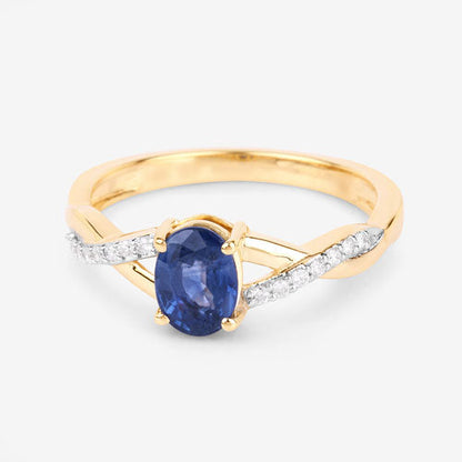 1.04 Carat Genuine Blue Sapphire and White Diamond 14K Yellow Gold Ring by Bids.com