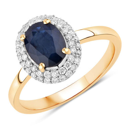 1.84 Carat Genuine Blue Sapphire and White Diamond 14K Yellow Gold Ring by Bids.com