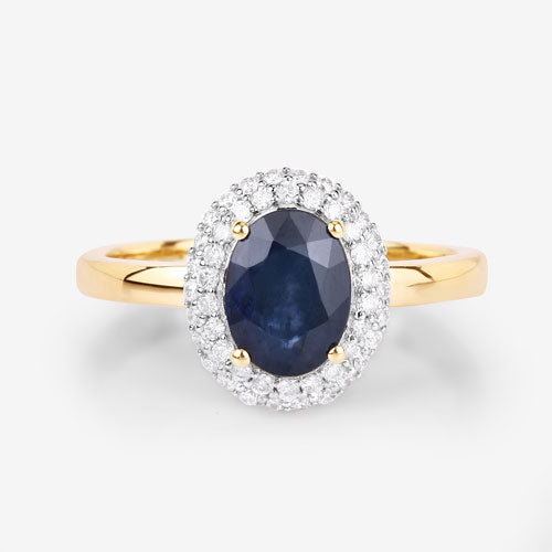 1.84 Carat Genuine Blue Sapphire and White Diamond 14K Yellow Gold Ring by Bids.com