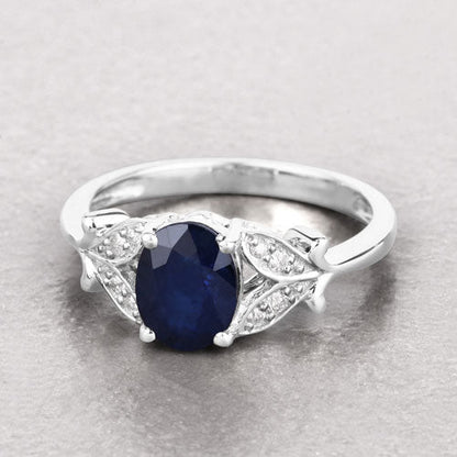 1.62 Carat Genuine Blue Sapphire and White Diamond 14K White Gold Ring by Bids.com