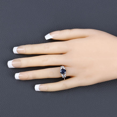 1.62 Carat Genuine Blue Sapphire and White Diamond 14K White Gold Ring by Bids.com