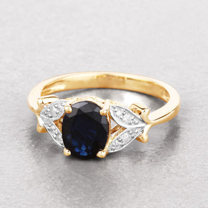 1.62 Carat Genuine Blue Sapphire and White Diamond 14K Yellow Gold Ring by Bids.com