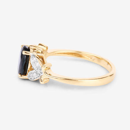 1.62 Carat Genuine Blue Sapphire and White Diamond 14K Yellow Gold Ring by Bids.com